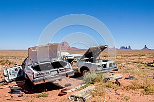 Car wrecks in Monument Valley, Utah, USA