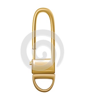 Carabiner clasp. Metal carabine for climbing rope link. Snap hook for bag, safety or protecting accessory. Claw clasp photo
