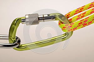 Carabiner and climbing rope locked on