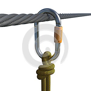 Carabiner on the wire rope