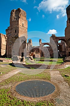 Caracalla springs ruins and grating at Rome