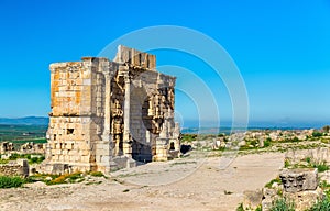 Caracalla Triumphal Arch at Volubilis, a UNESCO heritage site in Morocco