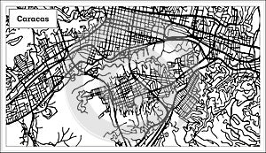 Caracas Venezuela City Map in Black and White Color.