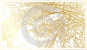 Caracas Venezuela City Map in Retro Style in Golden Color. Outline Map