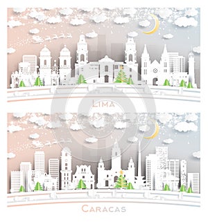 Caracas Venezuela and Lima Peru City Skyline Set