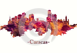 Caracas Venezuela skyline in red photo