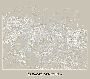 Caracas (Venezuela) street map outline for poster, paper cutting.