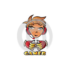 Caracter gamer logo, stick vector illustration of color design photo