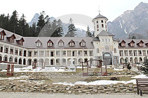 Caraiman monastery from Busteni Romania yard view