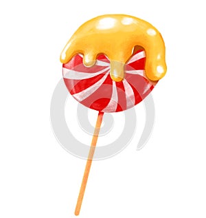 Caramalized Candy lollipop stick hand drawing illustration photo