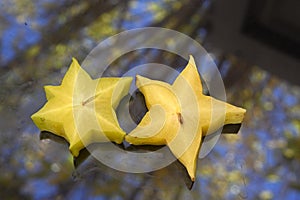 Carambola fruit in the shape of a six ray star and five rays