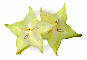 Carambole. Slice on white. With clipping path