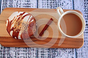 Caramel Apple doughnut and coffee