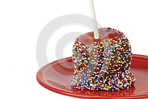 Caramel apple with rainbow sprinkles