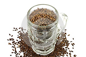 Caramel barley malt in a beer mug