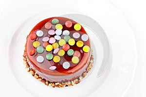 Caramel cake with candies