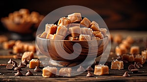 caramel candies in a bowl closeup