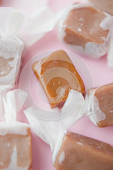 Caramel candy fudge in paper wrapping