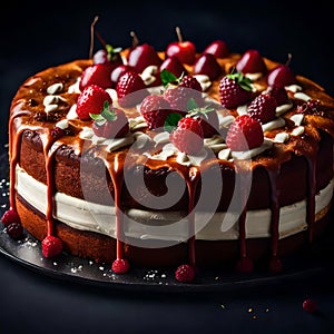 Caramel Cream Cake with Fresh Berries