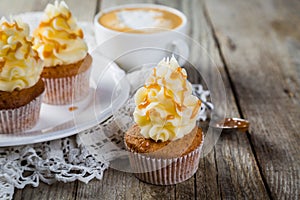 Caramel cupcakes with buttercream frosting