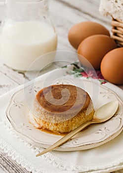 Caramel custard with eggs and milk