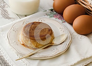 Caramel custard with eggs and milk