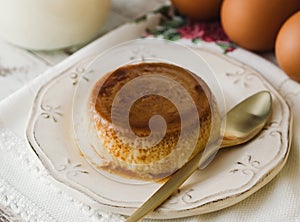 Caramel custard with eggs and milk