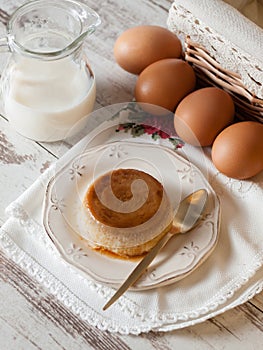 Caramel custard with eggs and milk