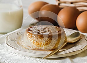 Caramel custard with eggs and milk