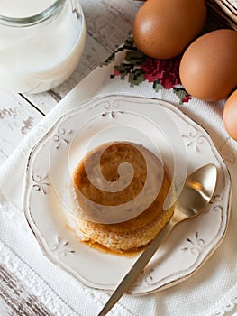 Caramel custard with eggs and milk