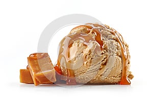 Caramel ice cream on white background
