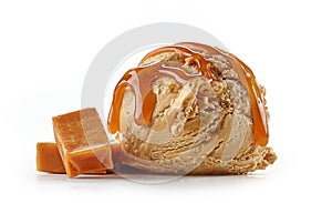Caramel ice cream on white background