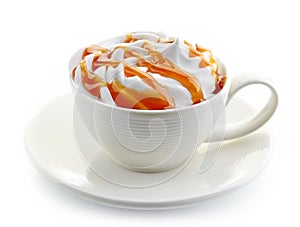 Caramel latte coffee with whipped cream