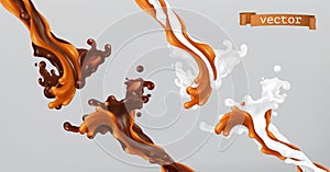 Caramel milk and chocolate. Splash 3d vector