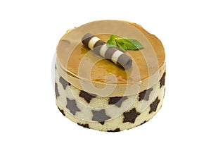 Caramel mousse cake isolated