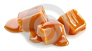 Caramel pieces on white background