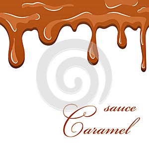 Caramel sauce. 3D flowing caramel liquid isolated white background. Cream sweet pouring design. Drop flow toffee. Tasty