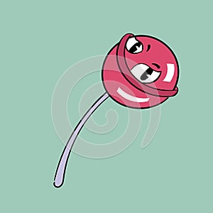 Caramel on a stick. Vintage toons: funny character, vector illustration trendy classic retro cartoon style