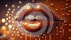Caramel sweet lips with drops of syrup. Generative AI