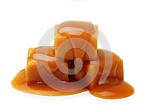 Caramel toffee and sauce isolated