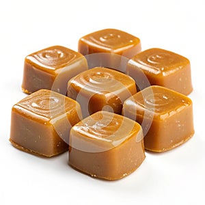 Caramel toffees on white background