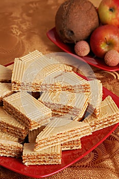 Caramel waffle on the table