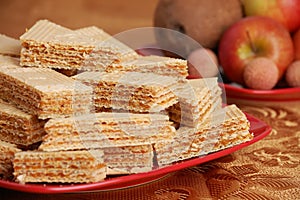 Caramel waffle on the table