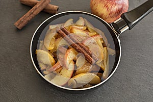 Caramelized apples in pan