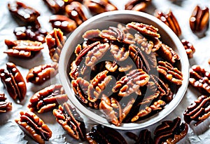 Caramelized or candied pecans
