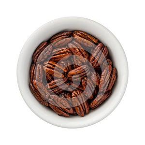 Caramelized Pecans in a ceramic bowl