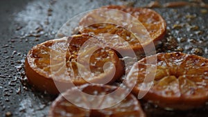 Caramelizing oranges for chocolate mousse with orange jelly