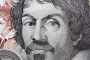 Caravaggio a closeup portrait from Italian money photo