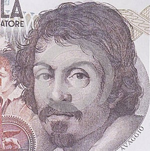 Caravaggio Portrait from Italy 100000 lire Banknotes. photo