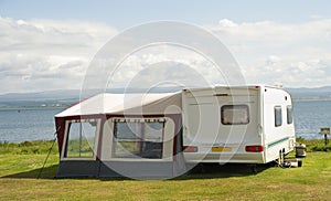 Caravan with awning.